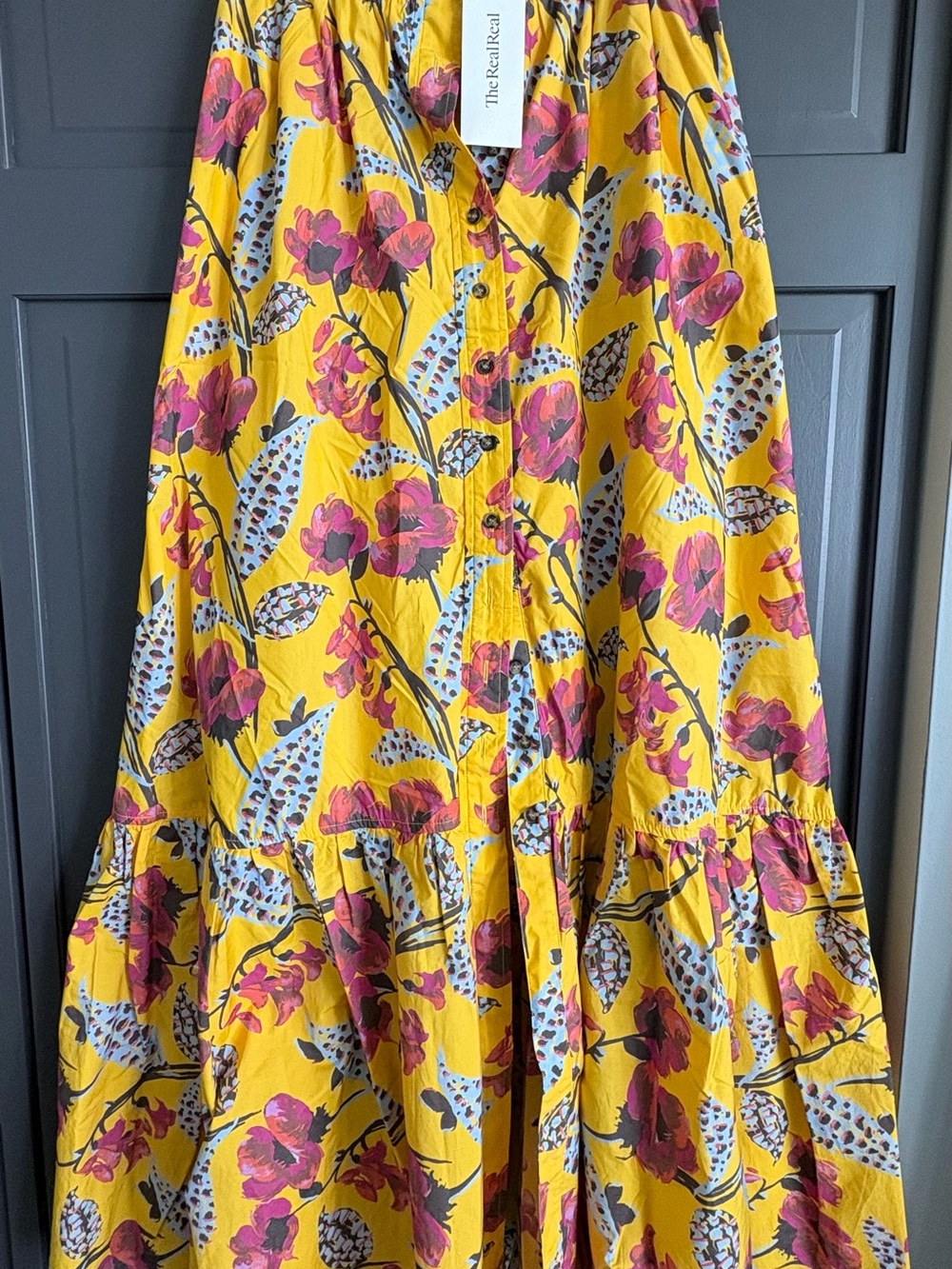 A.L.C. Sunny Yellow Maxi Skirt with Pink Floral Print